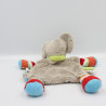 Doudou plat éléphant gris rouge bleu TEX