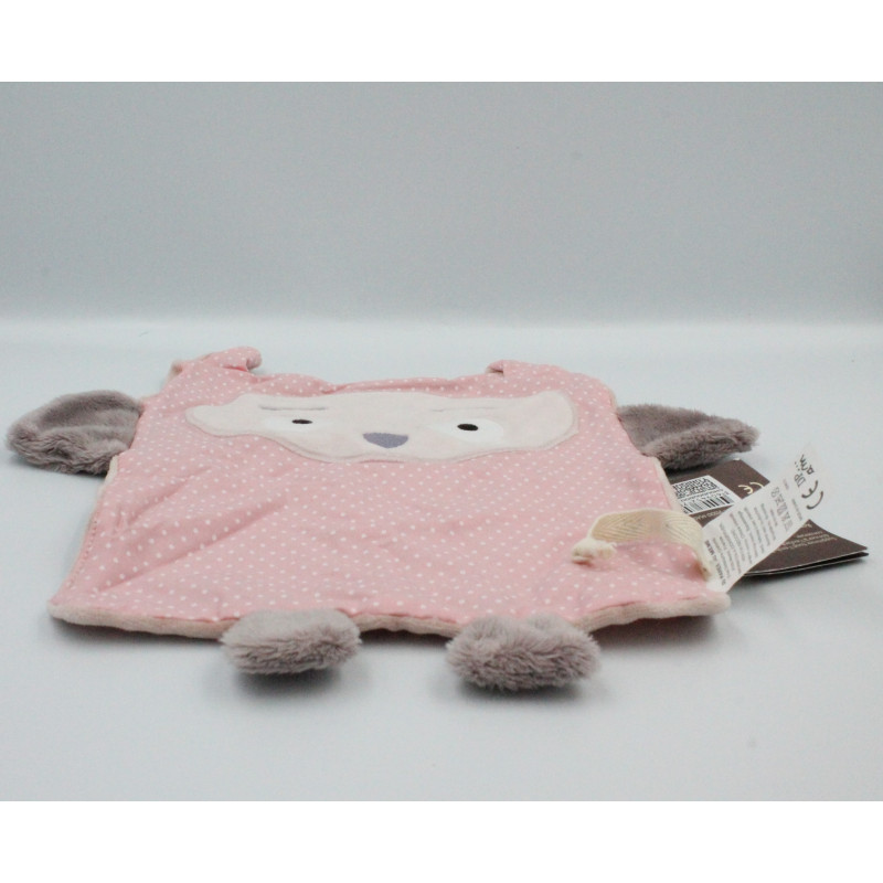 Doudou plat hibou chouette rose pois DPAM NEUF