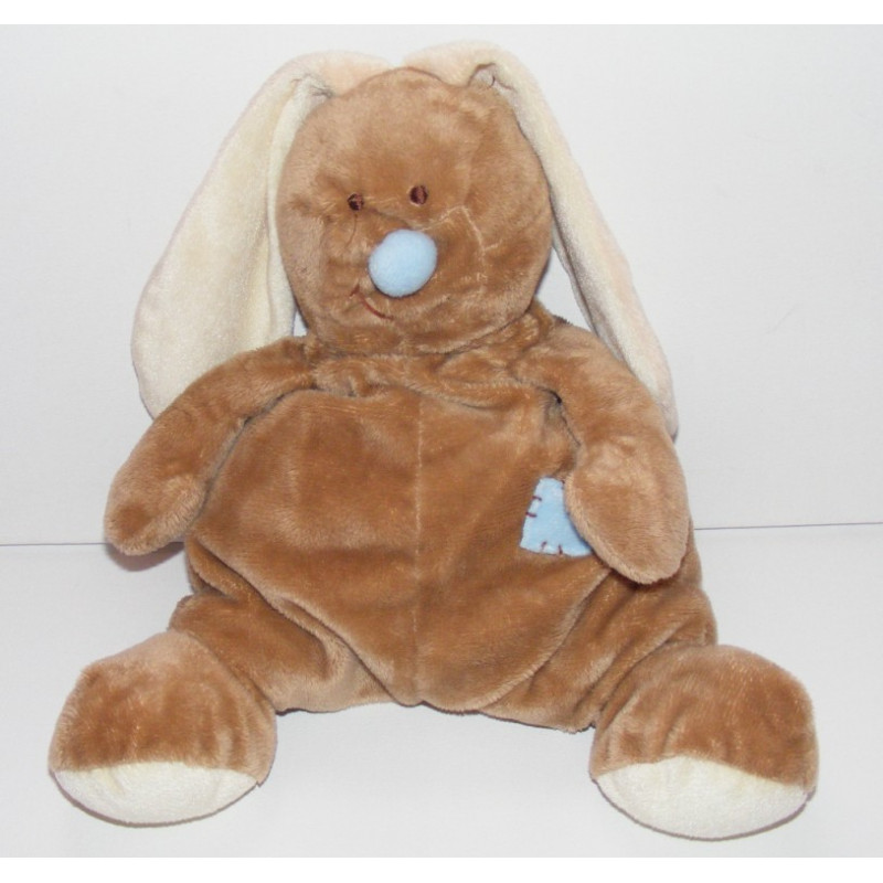 Doudou lapin beige queue et nez bleu Bloupi JOLLYBABY