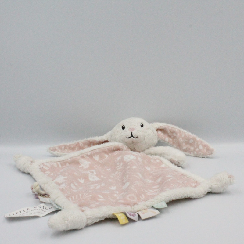 Doudou plat lapin blanc rose LITTLE DUTCH TIAMO