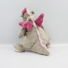 Doudou musical dragon gris rose Victoria et Lucie Lune NOUKIE'S 30 cm