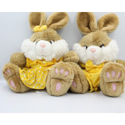 Peluche lapin beige blanc rose tenue jaune NICOTOY lot de 2