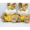 Peluche lapin beige blanc rose tenue jaune NICOTOY lot de 2