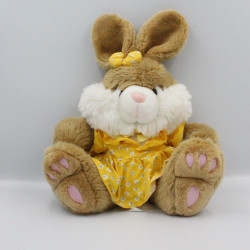 Peluche lapin beige blanc rose tenue jaune NICOTOY lot de 2