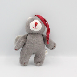 Doudou attache tétine ours gris rouge JACADI