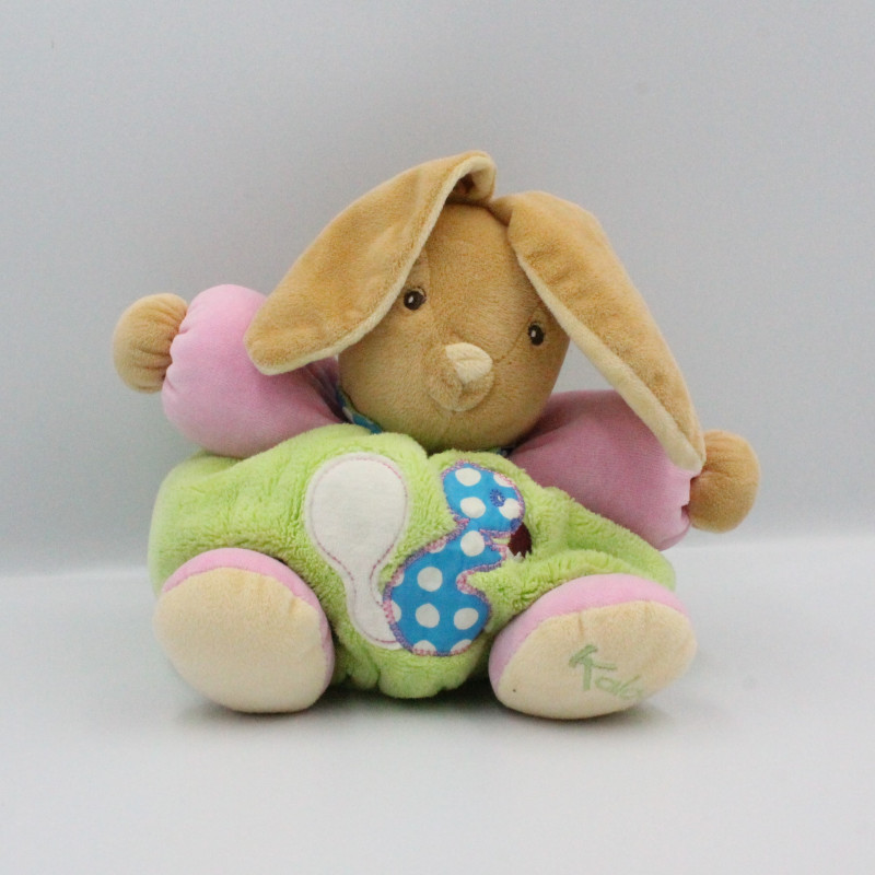 Doudou lapin vert rose bleu pois écureuil KALOO