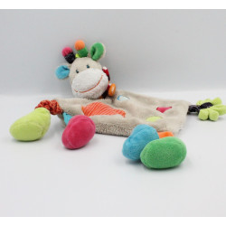 Doudou plat girafe vache gris à pois écharpe rayé NICOTOY