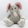 Doudou peluche livre éléphant gris rose CMI