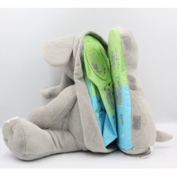 Doudou peluche livre éléphant gris rose CMI