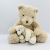 Doudou peluche ours beige blanc écru avec bébé NICOTOY