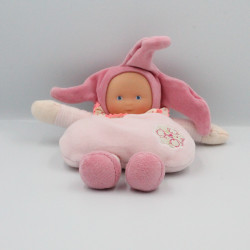 Doudou Poupée lutin rose fushia col coeurs Corolle