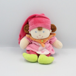 Doudou lutin poupée rose orange vert coeurs NICOTOY
