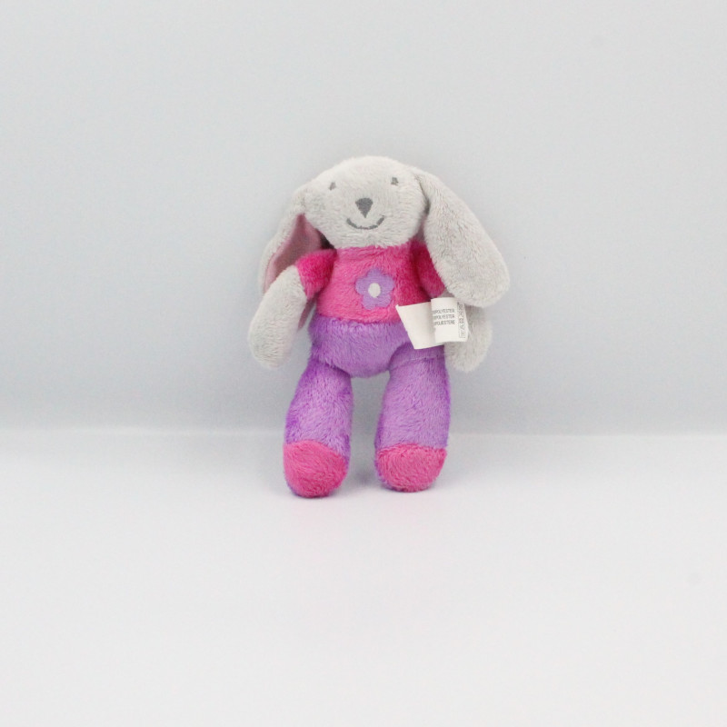 Mini Doudou Lapin gris rose violet CARTOON CLUB