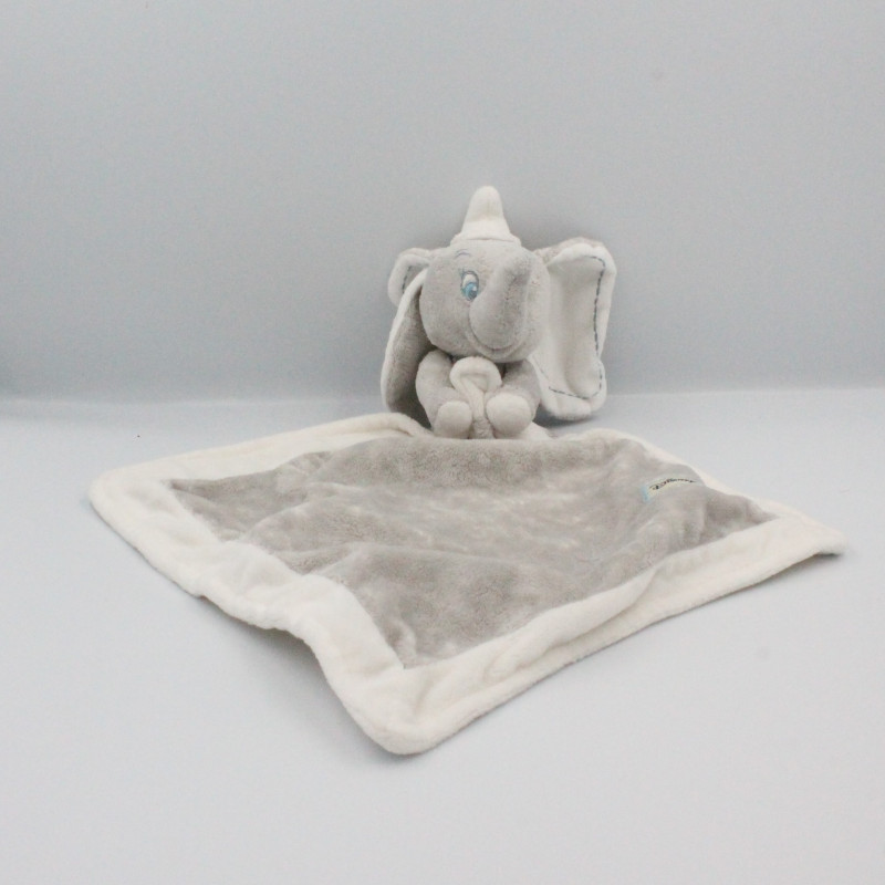 Doudou plat éléphant gris blanc Dumbo mouchoir couverture DISNEY