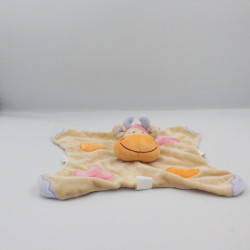 Doudou plat girafe vache beige taches orange rose NATTOU