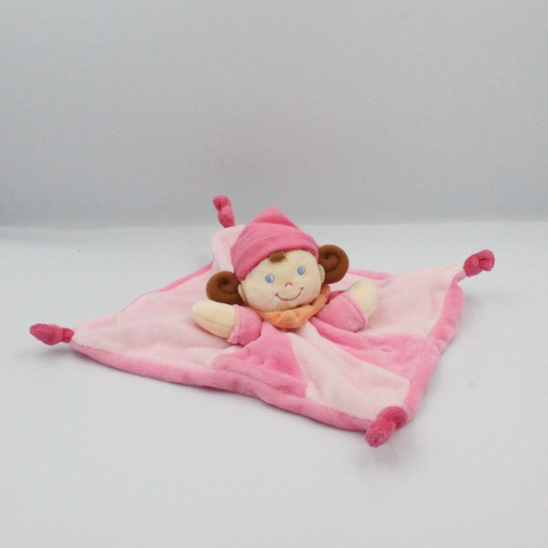 Doudou plat lutin poupée rose orange coeurs NICOTOY