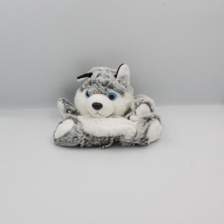 Doudou marionnette chien loup gris blanc tout doux DANI