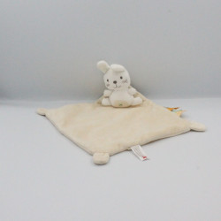 Doudou plat lapin blanc beige mouchoir NICOTOY