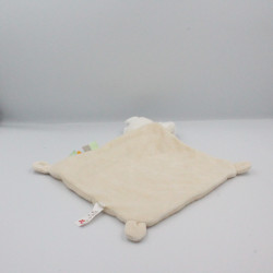 Doudou plat lapin blanc beige mouchoir NICOTOY
