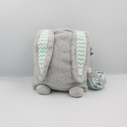 Doudou lapin gris blanc bleu rayé balle hochet TAPE A L'OEIL