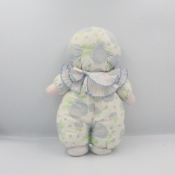 Ancien doudou poupée chiffon tissu bleu vert blanc fleurs MUNDIA