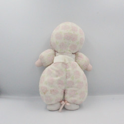 Ancien doudou poupée chiffon tissu rose vert blanc fleurs MUNDIA