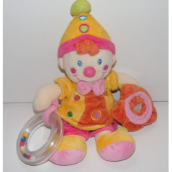 Doudou clown bleu avec hochet et miroir NICOTOY