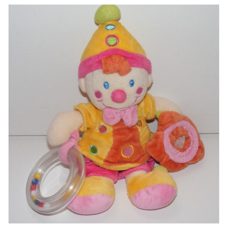 Doudou clown bleu avec hochet et miroir NICOTOY