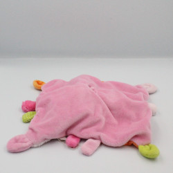 Doudou plat vache rose pois foulard vert oiseau NICOTOY