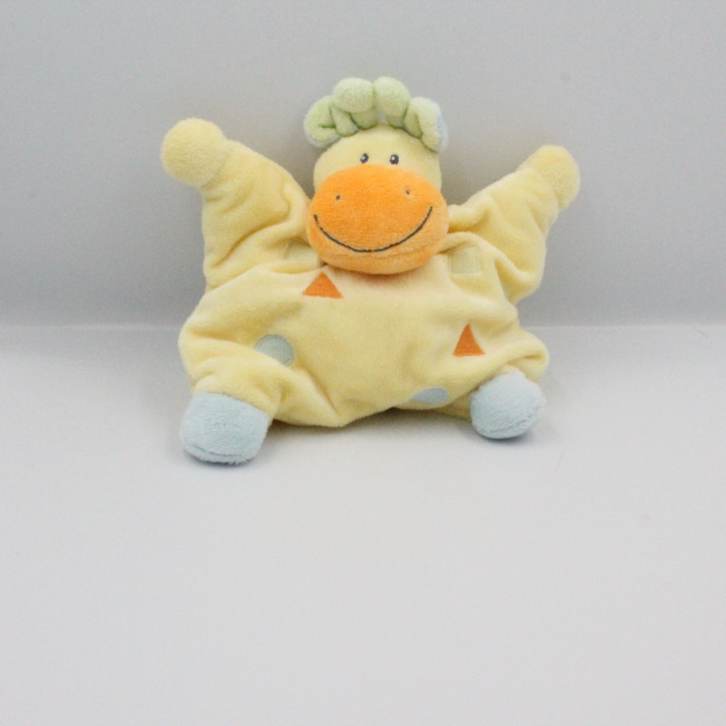 Doudou semi plat girafe vache jaune bleu vert orange NATTOU