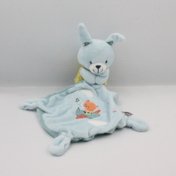 Doudou lapin bleu vert rayé avion mouchoir POMMETTE LOT DE 2