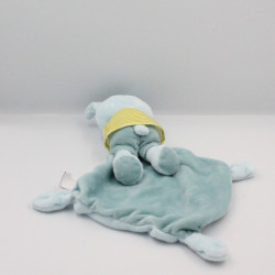 Doudou lapin bleu vert rayé avion mouchoir POMMETTE LOT DE 2