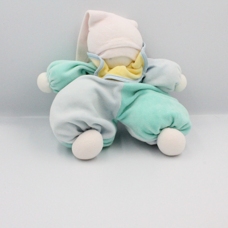 Doudou poupée lutin bleu vert rose MOULIN ROTY