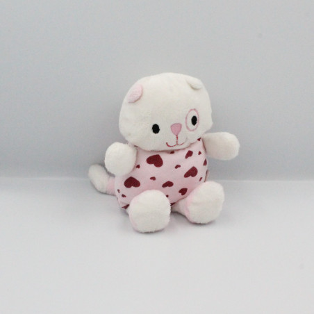 Doudou chat blanc rose coeurs BABY