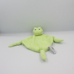 Doudou plat grenouille verte CARRE BLANC