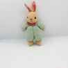Doudou lapin beige vert rouge fleurs AJENA