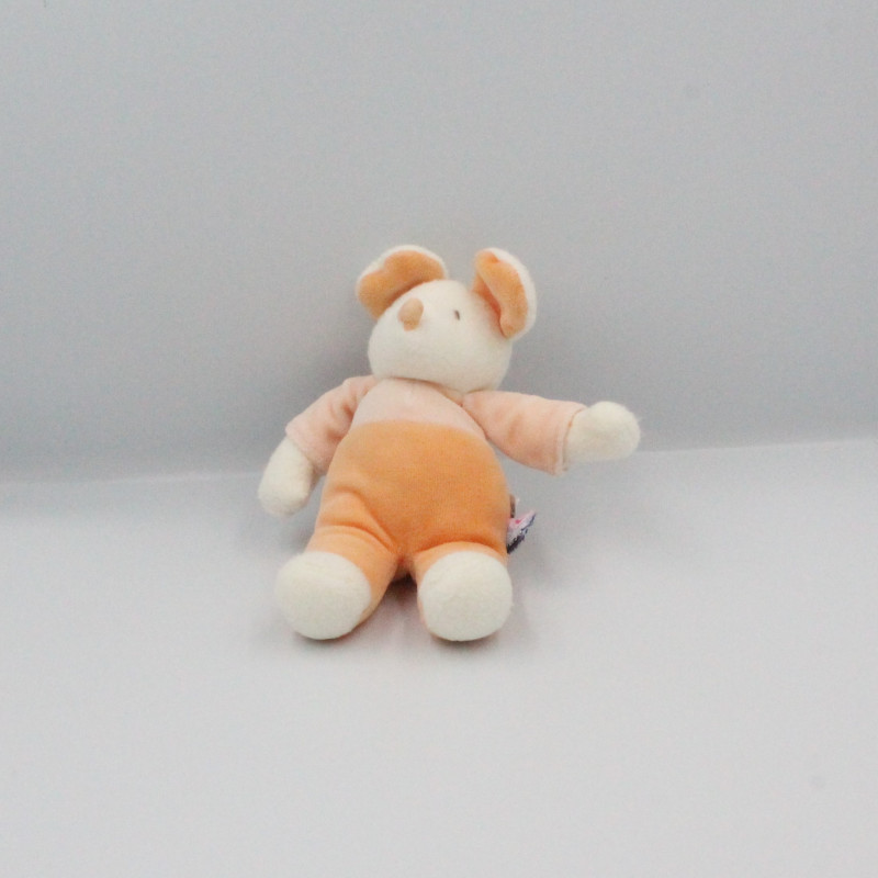 Doudou souris orange blanc SUCRE D'ORGE