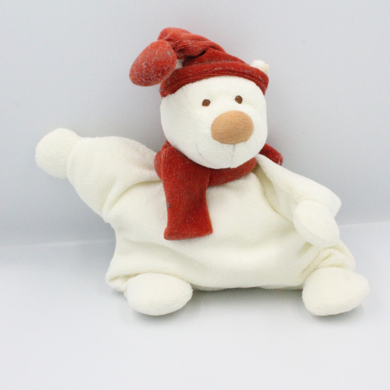 Doudou semi plat ours blanc rouge KIABI