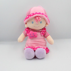 Doudou poupée rose mauve rayé pois étoile