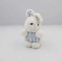 Doudou peluche lapin blanc rayé bleu TARTINE ET CHOCOLAT