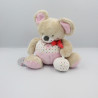 Doudou souris beige rose étoiles balle hochet MOTS D'ENFANTS