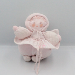 Doudou poupée chiffon robe rose rayé COROLLE MEUNIER