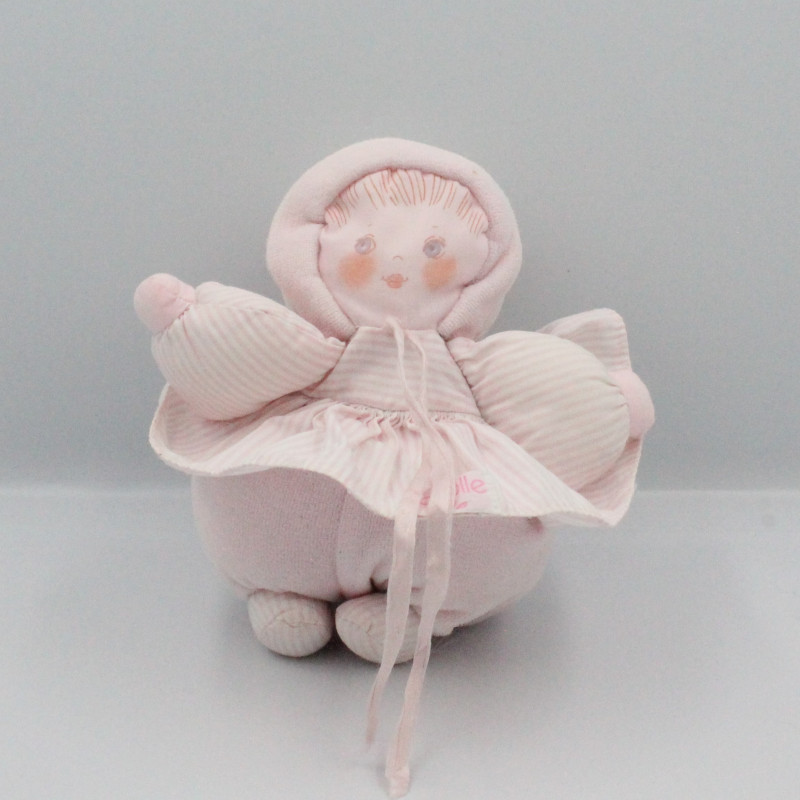 Doudou poupée chiffon robe rose rayé COROLLE MEUNIER