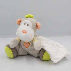 Doudou singe gris beige vert orange mouchoir SUCRE D'ORGE