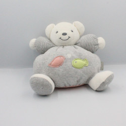Doudou ours gris blanc rayé poissons Zen KALOO