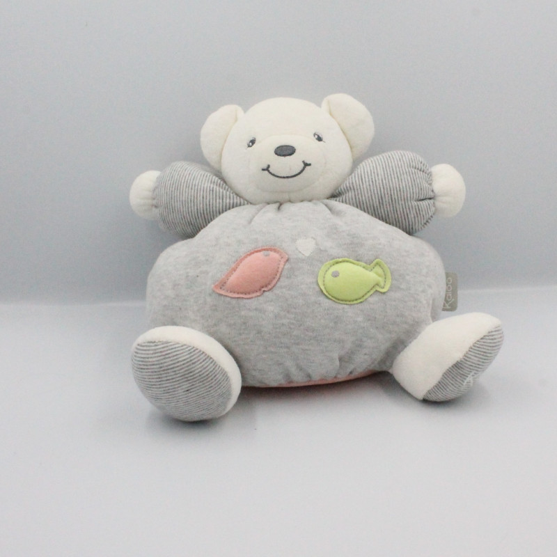 Doudou ours gris blanc rayé poissons Zen KALOO