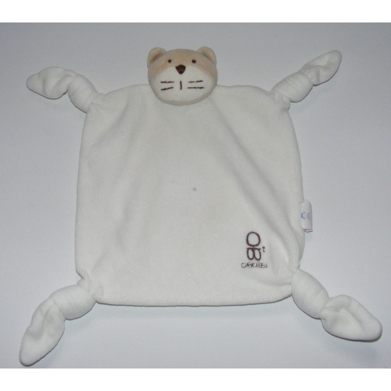 Doudou plat carré blanc chat OBAIBI