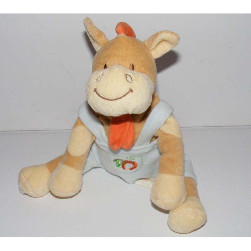 Doudou musical poney cheval salopette bleu Bob BENGY 