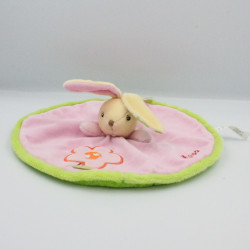 Doudou plat rond lapin rose vert fleur Colors KALOO