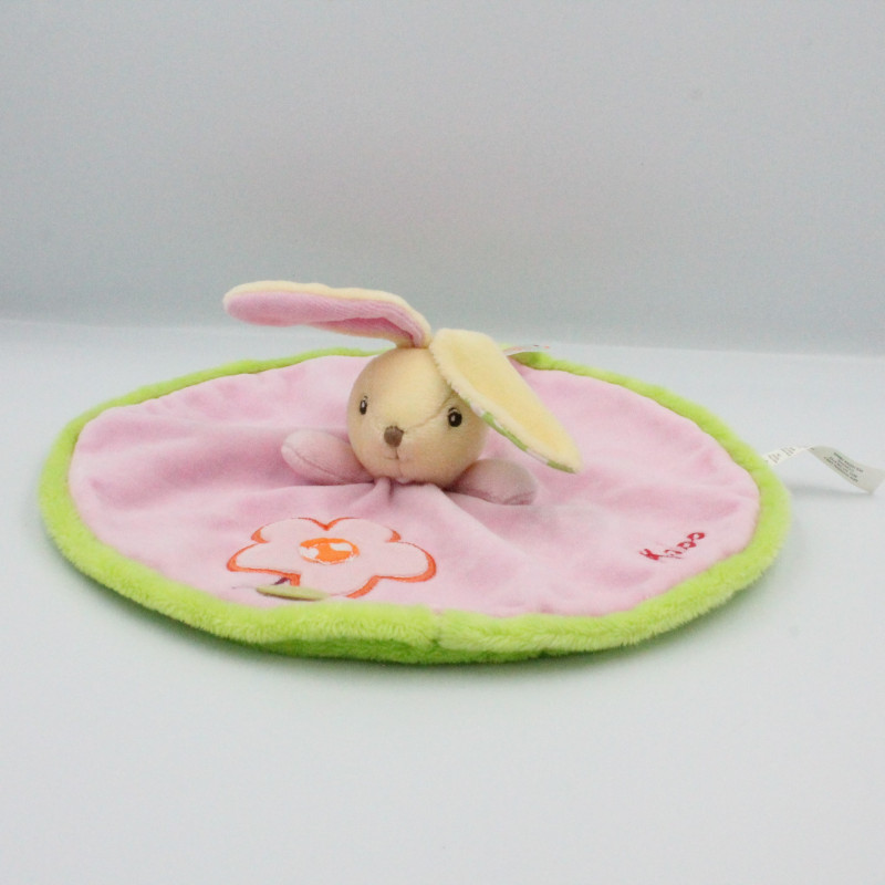 Doudou plat rond lapin rose vert fleur Colors KALOO
